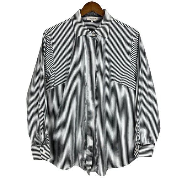 Lafayette 148 New York Tops - LAFAYETTE 148 NY Shirt Womens 1X‎ Gray White Button Front Striped Blouse Office